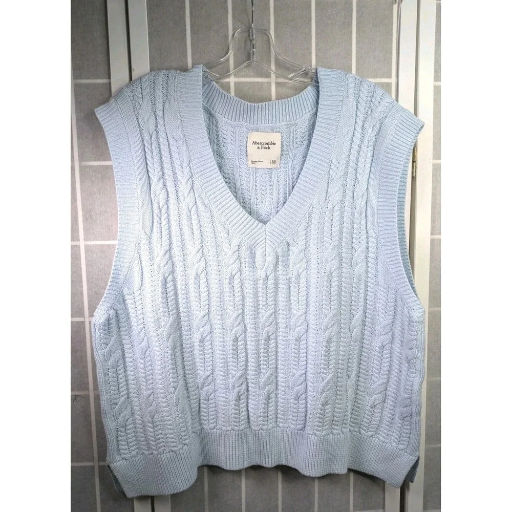 Abercrombie And Fitch Women's Sweater Vest XXL Blue Academia Knit Layer Stretchy